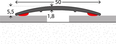 Aluminium dorpelprofiel zelfklevend - overgangsprofiel - rond - afwerkingsprofiel - 50mm x 2,70mtr