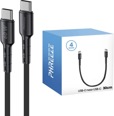 Sterke usb C kabels - Kort - 4 pack - 65w fast- en quick charge - Usb C naar usb C - Oplaadkabel Phreeze