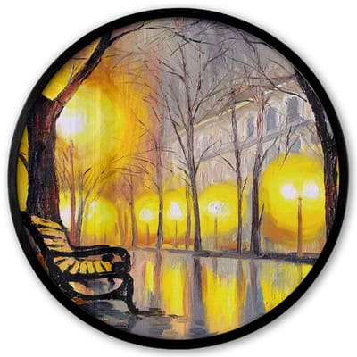 Poster in lijst Rond - Fotolijst 40x40 cm - Posters - Schilderij - Bank - Water - Licht - Olieverf - Ronde posterlijst zwart - Decoratie - Wanddecoratie woonkamer - Muurdecoratie slaapkamer
