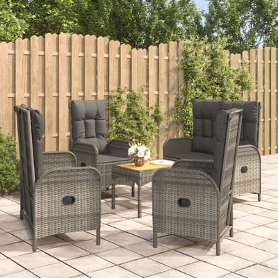 vidaXL - 5-delige - Tuinset - met - kussens - poly - rattan - grijs