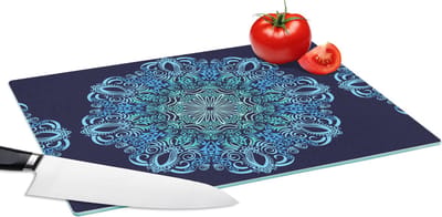 Glazen Snijplank - 39x28 - Mandala - Blauw - Patronen - Snijplanken Glas