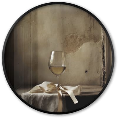 Poster in lijst Rond - Fotolijst 60x60 cm - Posters - Strik - Beige - Witte - Wijn - Ronde posterlijst zwart - Decoratie - Wanddecoratie woonkamer - Muurdecoratie slaapkamer