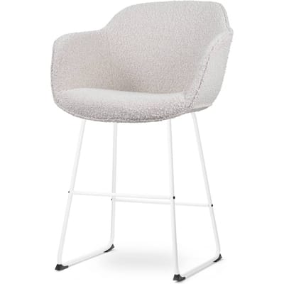 Nolon Nino-Mare Barkruk Bouclé Beige - met Armleuning - Wit Onderstel - 65 cm - Stof - Kookeiland - Barkruk met Rugleuning