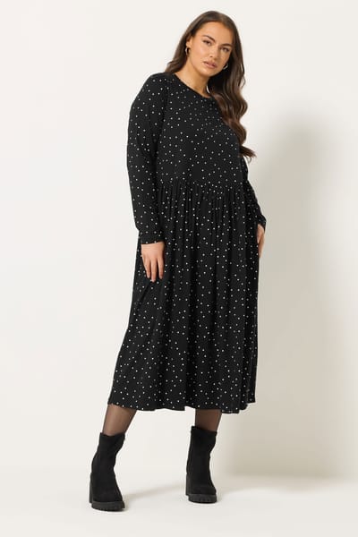 Yours Zwarte Polka Dot Peplum Maxijurk Size 66-68