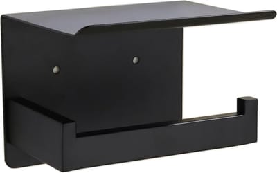 VDN Stainless Toiletrolhouder Zwart - WC Rolhouder - Toiletrolhouder met plankje - Toiletpapier houder - Zonder Boren - Zelfklevend