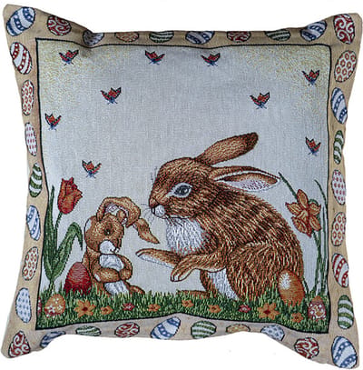 Kussenhoes - Luxe Gobelinstof - Pasen - Paashaas - Konijntjes - Paas eieren - 40 x 40 cm