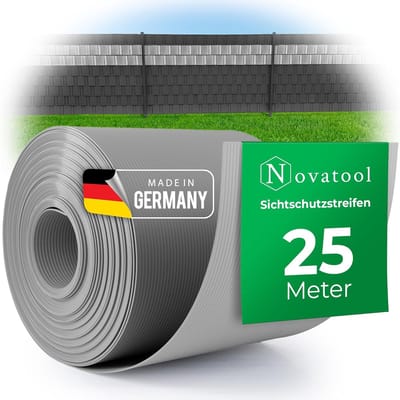 Novatool Premium PP 25m rol privacy strips voor dubbelstaafmat hekwerk raam GRIJS voor 10 rijen dubbelstaafmat hekwerk privacy strips duurzame en weerbestendige hekwerk elementen privacy scherm