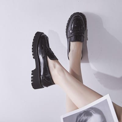Dames Enkelschoenen Nieuwe Zwarte Plateauschoenen Dikke Zool Britse Stijl Kleine Leren Schoenen Dames Ronde Neus Alles-Passende Damesschoenen 39 gray