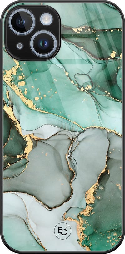 Hoesje geschikt voor iPhone 14 - Marble Design - Luxe Hard Case - Marmer - Grijs, Groen - ELLECHIQ