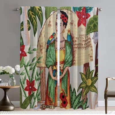 Verduisterend Gordijn voor Kamer 2 Panel F-kahlo Keukengordijnen Home Interieurgordijnen Halloween Decoratie Scheidingsgordijnen Woonkamer W50xH70cmx2pcs-CL