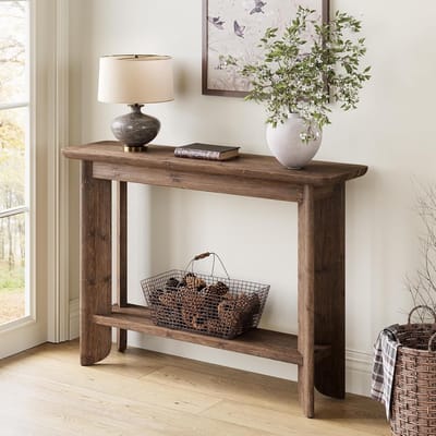 Tribesigns Massief Hout Consoletafel - 105x30x80 cm - 2-Laags Haltafel - Consoletafel met Opbergruimte - Donker Notenhout - Farmhouse Consoletafel - Console Tafel voor Hal, Woonkamer, Entree
