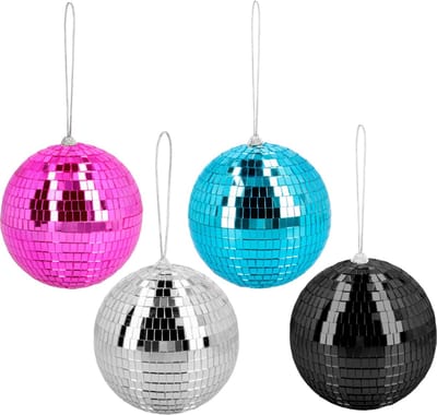 Disco spiegelballen set 4x stuks - mix kleuren - Dia 15 cm - Seventies/eighties thema versiering