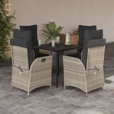 vidaXL - 5-delige - Tuinset - met - kussens - poly - rattan - lichtgrijs