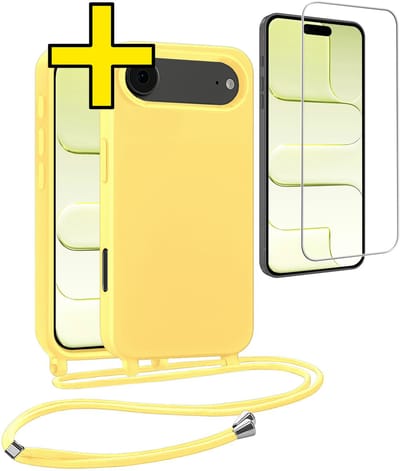 Hoesje Geschikt voor iPhone Air Hoesje Met Koord Met Screenprotector Siliconen Case - Hoes Geschikt voor iPhone Air Backcover Met Afneembaar Koord - Geel