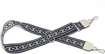 Schouderband voor tas Aztec - donkerblauw/zwart - bagstrap met ingeweven dessin - 5 cm breed - SIT0324 - verstelbaar - STUDIO Ivana