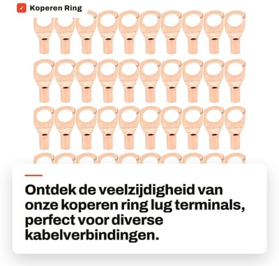 Dailygoods - Koperen Ring Lug Terminal - Krimp Connectors - 50Pcs Assortiment Kit - Geschikt voor Kabels - Kabel Koudgeperst