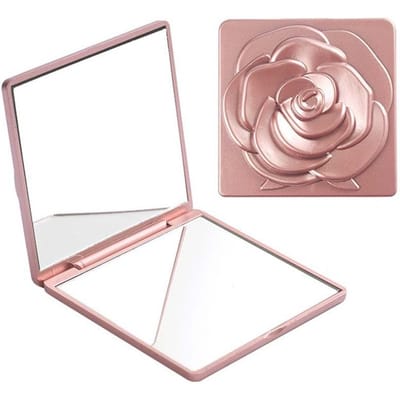 Petit Miroir Cosmétique Pliant Carré Aspect Cosmétique Facile à Transporter Miroir Cosmétique Compact Miroir de Poche Maquillage Miroir de Tochet Pliant Double Face rose