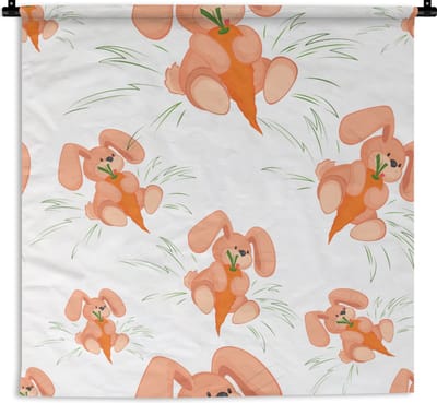 Wandkleed - Wanddoek - Konijnen - Groente - Patronen - 90x90 cm - Wandtapijt
