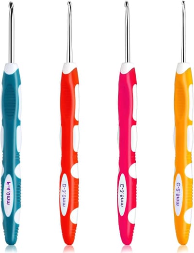 4-delige Ergonomische Haaknaalden Set 2.5mm tot 4mm voor Haken, Breien en DIY Projecten met Kleurige Lange Haaknaalden voor Handschoenen, Tassen, Mutsen en Sjaals