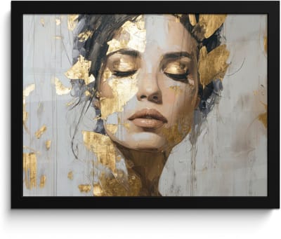 Poster in lijst - Fotolijst 40x30 cm - Posters - Sierlijk - Vrouw - Goud - Ogen - Posterlijst zwart - Decoratie - Wanddecoratie woonkamer - Muurdecoratie slaapkamer
