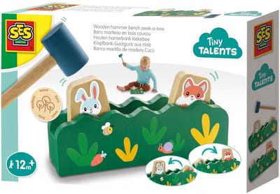 SES Creative – Tiny Talents - Houten Hamerbank kiekeboe - Educatief Speelgoed voor Kinderen vanaf 12 Maanden - Sla met de hamer om dieren te laten springen - Perfect voor interactief spelen
