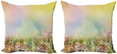 ABAKUHAUS Bloemkussenhoes Set – 2x40x40 cm – dubbelzijdig bedrukt – microvezel