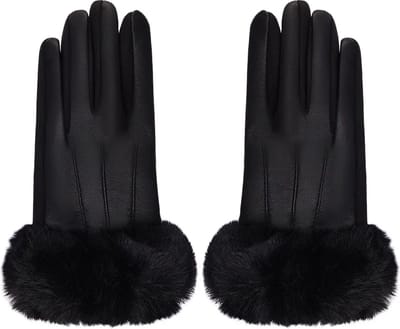 Zwarte Handschoenen Faux Fur & Leather look - Herfst/Winter - Dames - Zwart