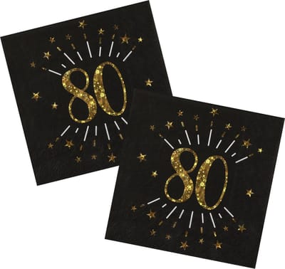 Verjaardag feest servetten leeftijd - 20x7 - 80 jaar - goud - 33 x 33 cm