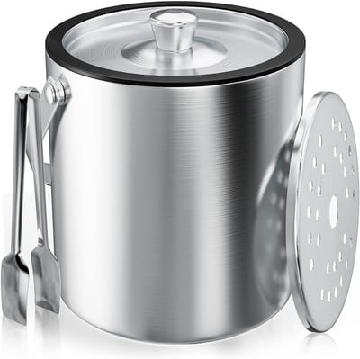 Praktische RVS IJsblokhouder van 2 Liter met Zeef en IJslepels voor het Koelen van Dranken en Perfecte IJsblokjes
