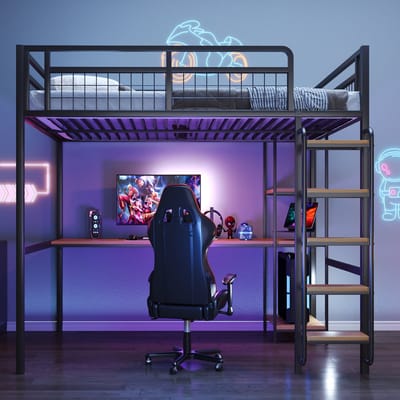 VVBV Hoogslaper 140x200 cm - Bureau, Planken, Veiligheidstrap, Uitvalbeveiliging, Voor Kinderen/Tieners - Metaal Zwart