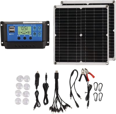 Zonnepaneel Kit - Zonnelader Set - Kamperen Opladen - Dubbele USB Poorten - 50W - Zwart