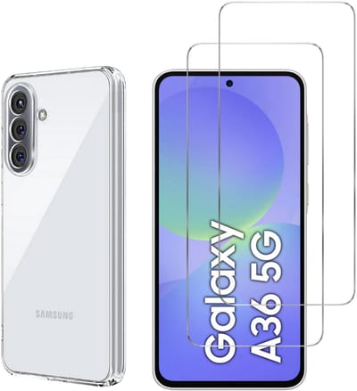 Hoesje Ultraslank geschikt voor Samsung Galaxy A36 5G backcover siliconen Transparant en 2 stuks Screenprotector Gehard Glas