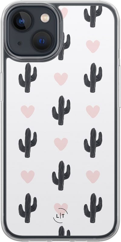 Hoesje geschikt voor iPhone 13 - Cactus hartjes - 2in1 backcover - Planten - Wit - Leuke Telefoonhoesjes