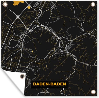 Tuin poster Stadskaart – Plattegrond – Duitsland – Goud – Baden Baden – Kaart - 200x200 cm - Tuindoek
