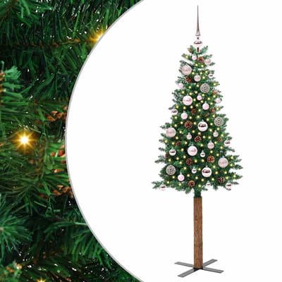 vidaXL - Slanke - Kerstboom - Groen - 150 - cm - PVC - en - massief - dennenhout