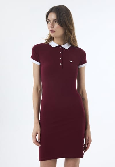Jimmy Sanders Jurk - Knielengte - Katoenen - Korte Mouw Dames Bordeaux - M