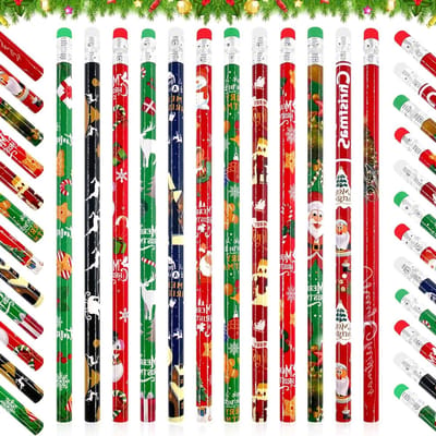 48 Stuks Kerstpotloden met Gum, Houten Kerstthema Pennen voor Kinderen, Perfect voor Feestjes en Cadeautjes