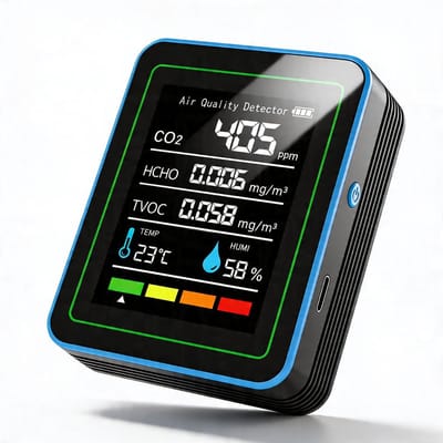 5-in-1 Luchtkwaliteitsmeter Nauwkeurige Luchtanalyse voor Binnen - CO2 Meter Met TVOC HCHO Temp en Luchtvochtigheid - CO2 Melder Draadloos en Draagbaar – CO2 Monitor Real-Time Met Display
