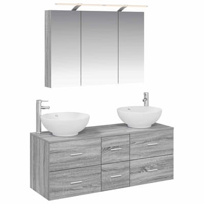 vidaXL - Badkamermeubel - Set - 4 - st - Grijs - Sonoma - Bewerkt - hout - en - glas