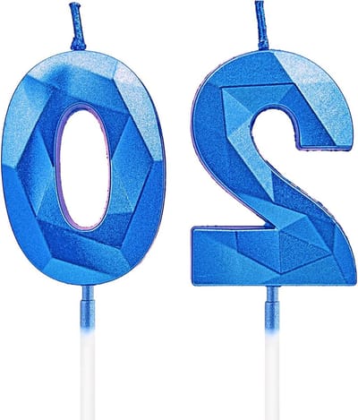 Verjaardagskaarsen Cijfer 20 - Taart Decoratie Kaars - Feestelijke Vieringen - Metalen Stijl Design - 5 cm Hoogte - Saffier Blauw