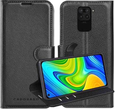 Cadorabo Hoesje geschikt voor Xiaomi RedMi NOTE 9 in PHANTOM ZWART - Beschermhoes met magnetische sluiting, standfunctie en kaartvakje Book Case Cover Etui