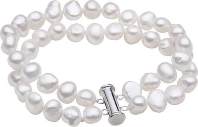 Zoetwater parel armband Frederique W - echte parels - handgeknoopt - wit - zilver - luxe sieraden zakje - parel armband dames - wit parel armband - zoetwaterparel