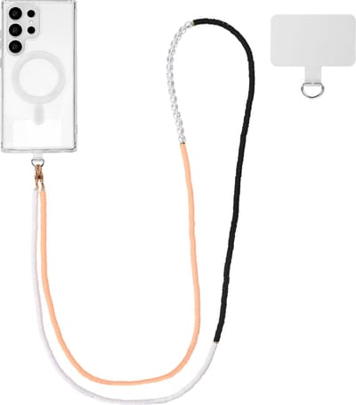 Casemania Universele Telefoonkoord met Kralen - Schouder Ketting - Koord voor Telefoon - Zwart & Roze