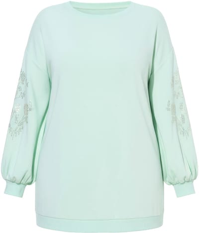 MIAMODA - Dames - Sweatshirt lange ballonmouw met glinsterende applicatie - Licht jadegroen - Maat 42