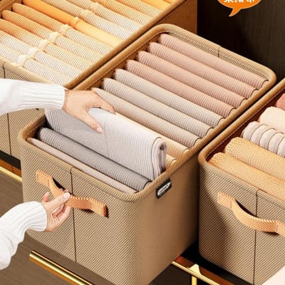 Opbergdoos voor Kleding en Speelgoed, Vouwbare Opbergmand met Handvatten, Ideaal voor Thuis, Planken en Kasten, Grijs, M, 35 x 25 x 22 cm