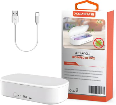 Xssive UV Sterilisator met Draadloos Opladen en Aroma Diffusor - UV-C Reinigingsbox voor Telefoon, Bril, Oorbellen, Sieraden - Alternatief Ultrasoon Reiniger - Geschikt voor Opzetborstels en Desinfectie Zonder Middelen