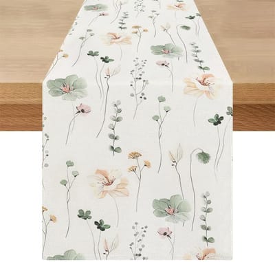 Tafelloper Modern Lente Zomer 40x100 Afwasbaar Landhuisstijl Linnen Tafel Loper Planten Bloemen Tafelkleed Deko Natuur Keuken Eettafel Decoratie voor Woonkamer Buiten Feest Outdoor