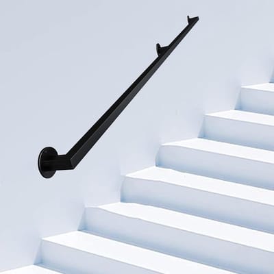 Metalen Trapleuning - Muursteun Hulp - Veilige Steun - Smeedijzeren Kwaliteit - 90cm Set - Zwart