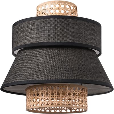 Home Sweet Home Lampenkap Cane Weave rond - van stof - zwart - Moderne stoffen Lampenkap - 30/30/29cm - E27 lamphouder - voor hanglamp - RoHS getest