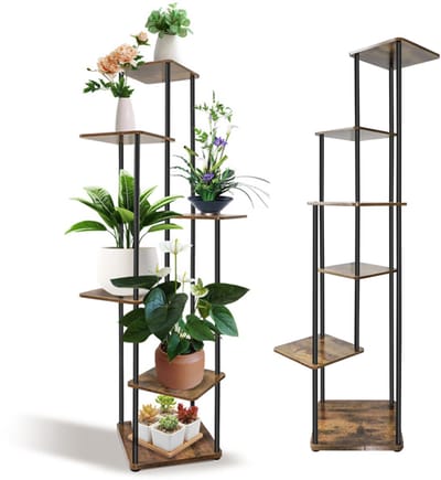 Hoek Plantenstandaard 6 Traps, Sterk Duurzaam Bloemenrek Vervormingsbestendig, Vintage Displayrek voor Groene Planten, Bloemen, Succulenten voor Thuis Kantoor Balkon